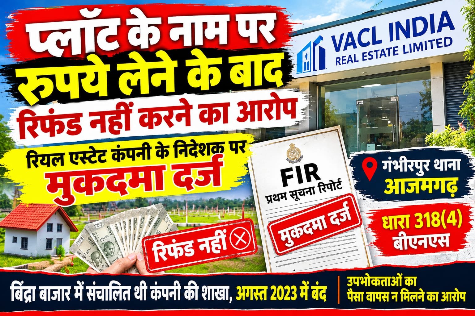प्लॉट के नाम पर रुपये लेने के बाद रिफंड नहीं करने का आरोप, रियल एस्टेट कंपनी निदेशक पर मुकदमा